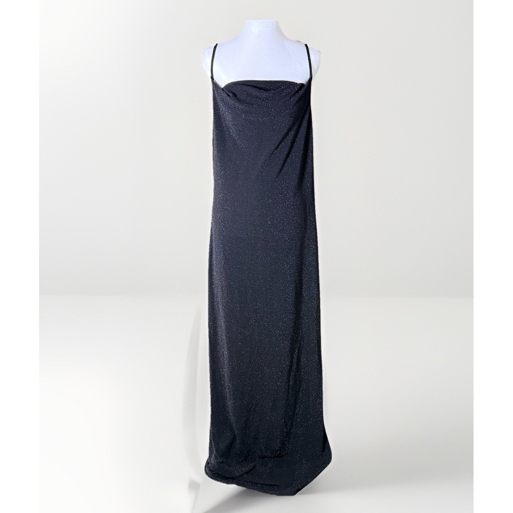 Y2K Ralph Lauren Large Black Cowl Neck Sparkly Dress Minimalist Cocktail Party